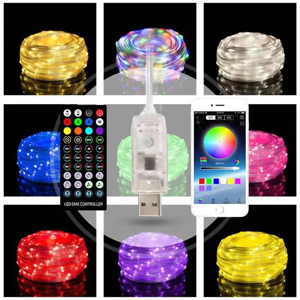 Guirxiété lumineuse LED Bluetooth RGBIC adressable, lumières dégradées, répliques de couleurs, guirxiété décorative, fête de Noël, vacances, mariage