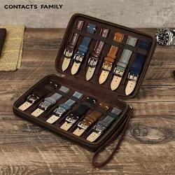 Leather Watch Band Storage Display Box Organizer, Luxury Retro, 12 Slot Strap, Watch Bracelet Travel Case, Square Zipper Bag