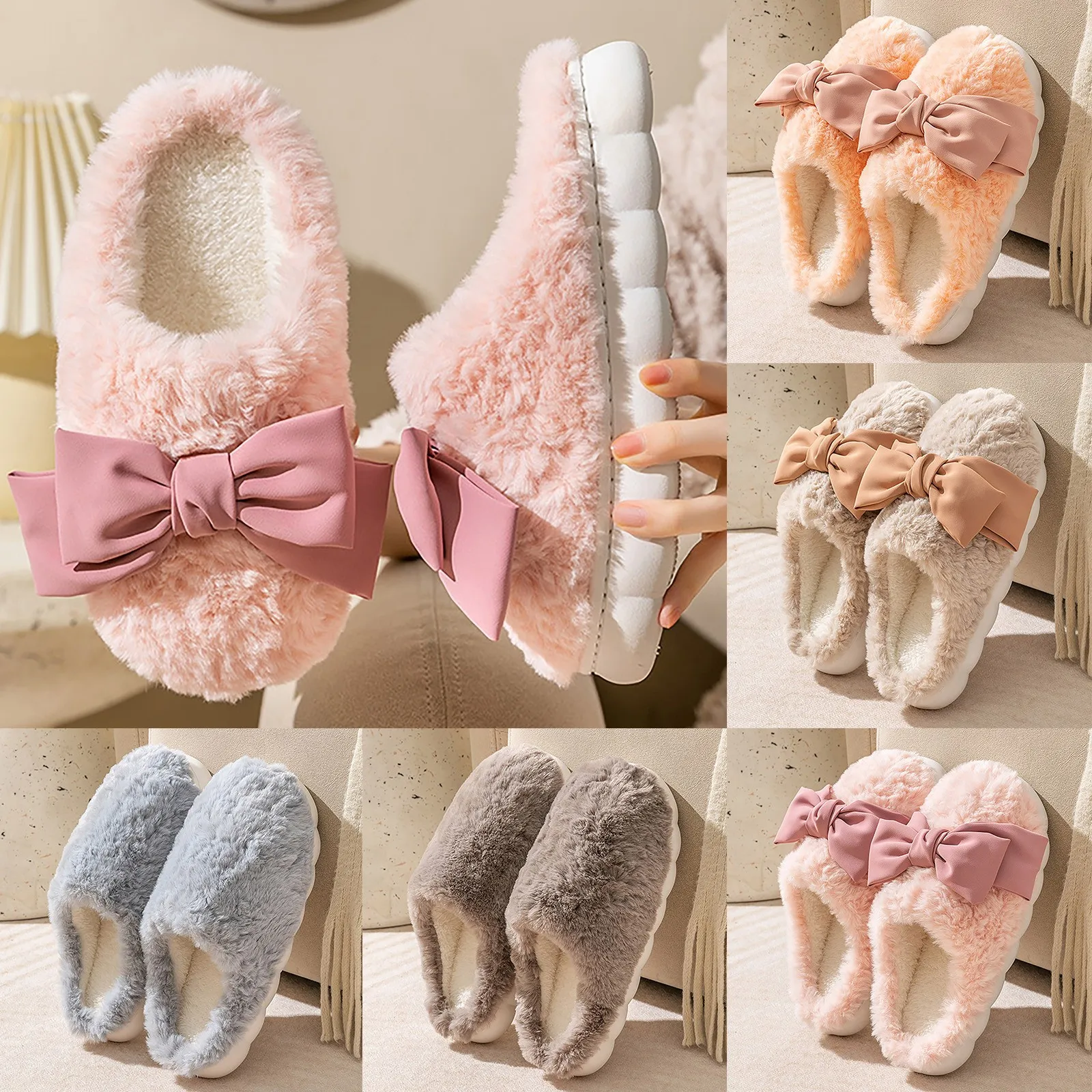 Women Slippers Cute Home Non Slip Cotton Slippers Indoor Slides Warm Comfort Flat Fur House Slippers Bedroom Funny Floor Shoes