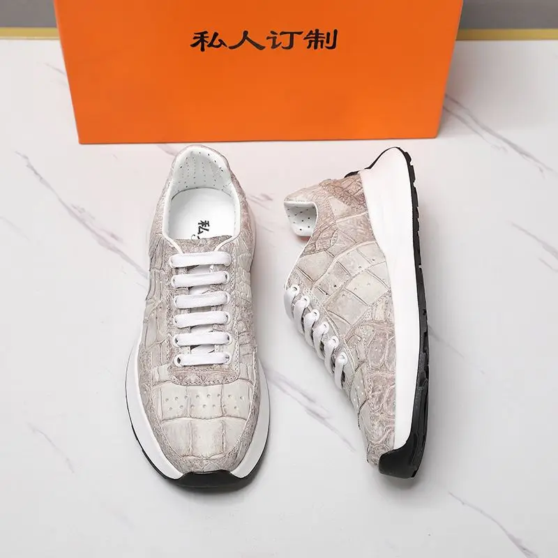 Spring/summer Trend Thick Sole Casual with Genuine Crocodile Leather Lightweight Sports Running Shoes for Men кроссовки мужские