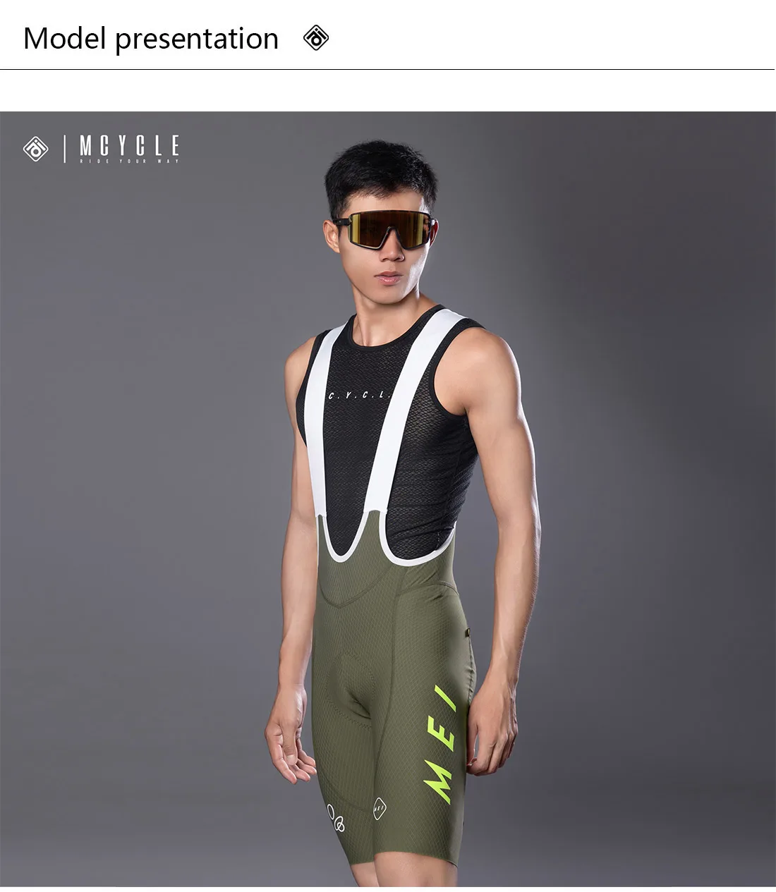 Mcycle Neues Design Radsport-Trägerhose, buntes Logo, Fahrrad-Trägerhose, atmungsaktiv, gepolstert, Fahrrad-Shorts, hohe Taille, Unisex-Radsport-Trägerhose – Detail 15