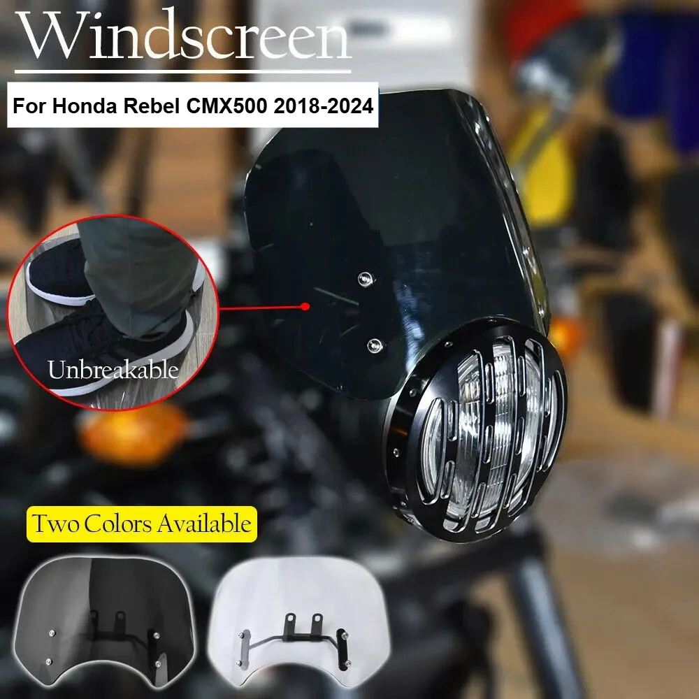 

LJBKOALL for CMX500 Windshield Windscreen for Honda Rebel CMX 500 CMX500 Front Windshield Wind Deflector Screen Kits 2018-2024