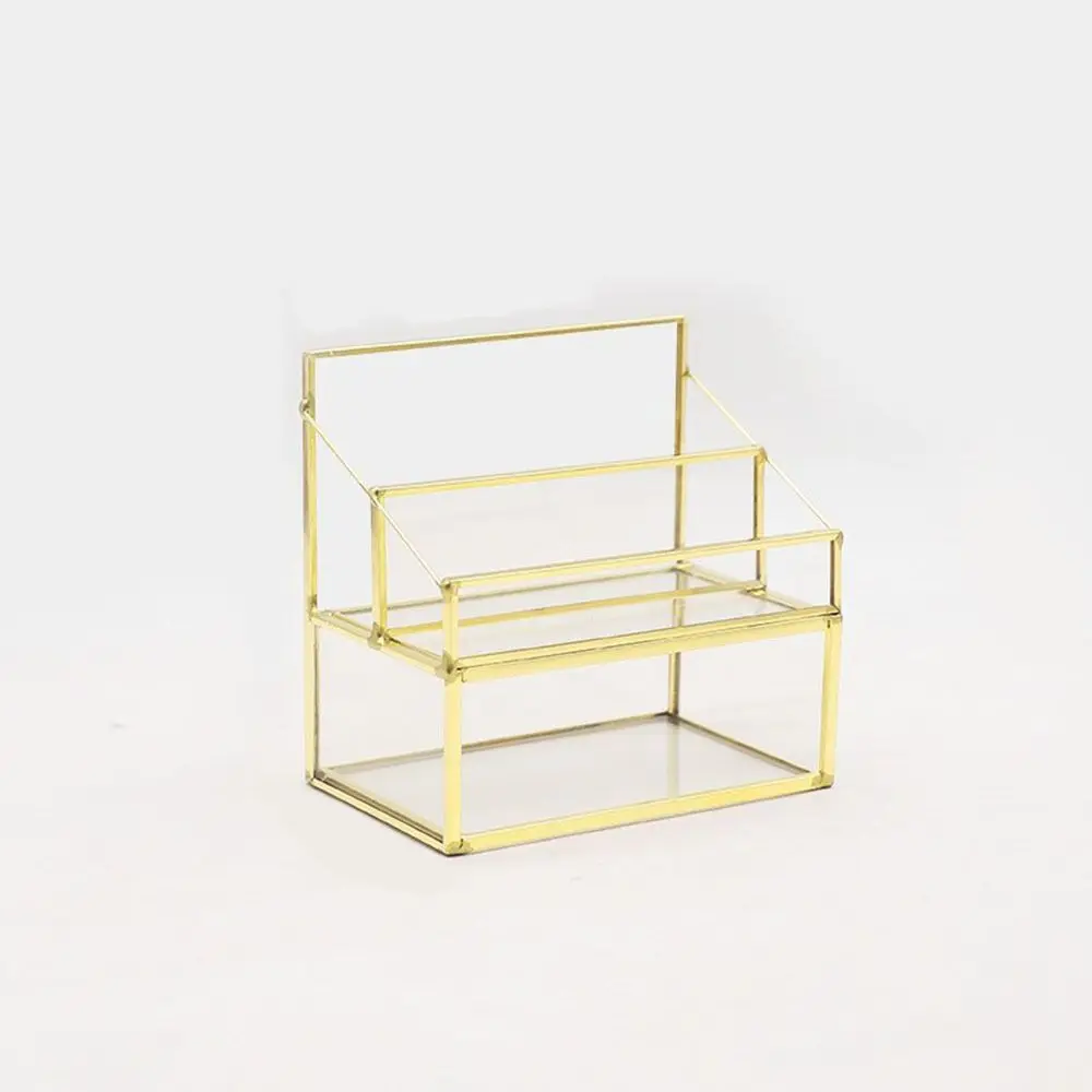 Metal Glass Business Card Holder Stand Professional Elegant Vintage Clear Golden Edge Holder Durable