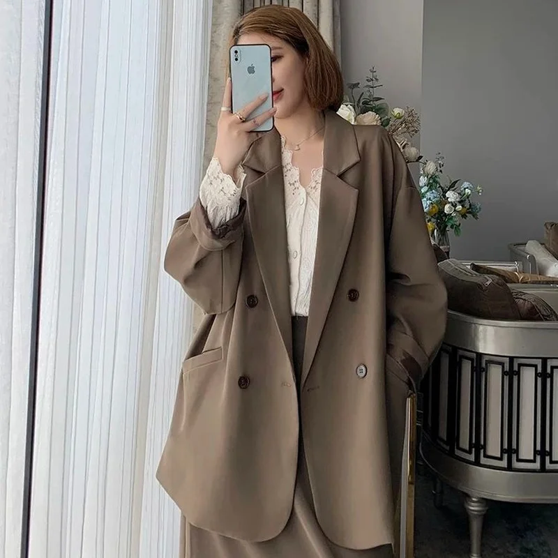 Blazers Women Korean Stylish Pure Notched Loose Female Street Style Outwear Aesthetic Harajuku Vintage All-match Preppy Casual