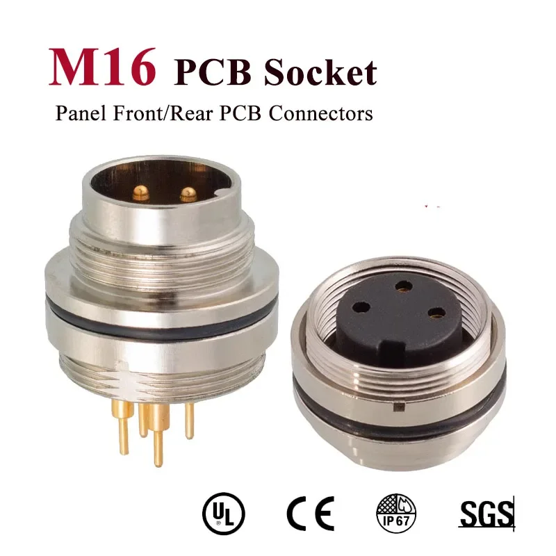 Waterproof M16 4 5 6 7 8 12 16 Pin PCB Solder Connector IP67 European Standard Panel Front/Rear Socket Male Female Aviation Plug