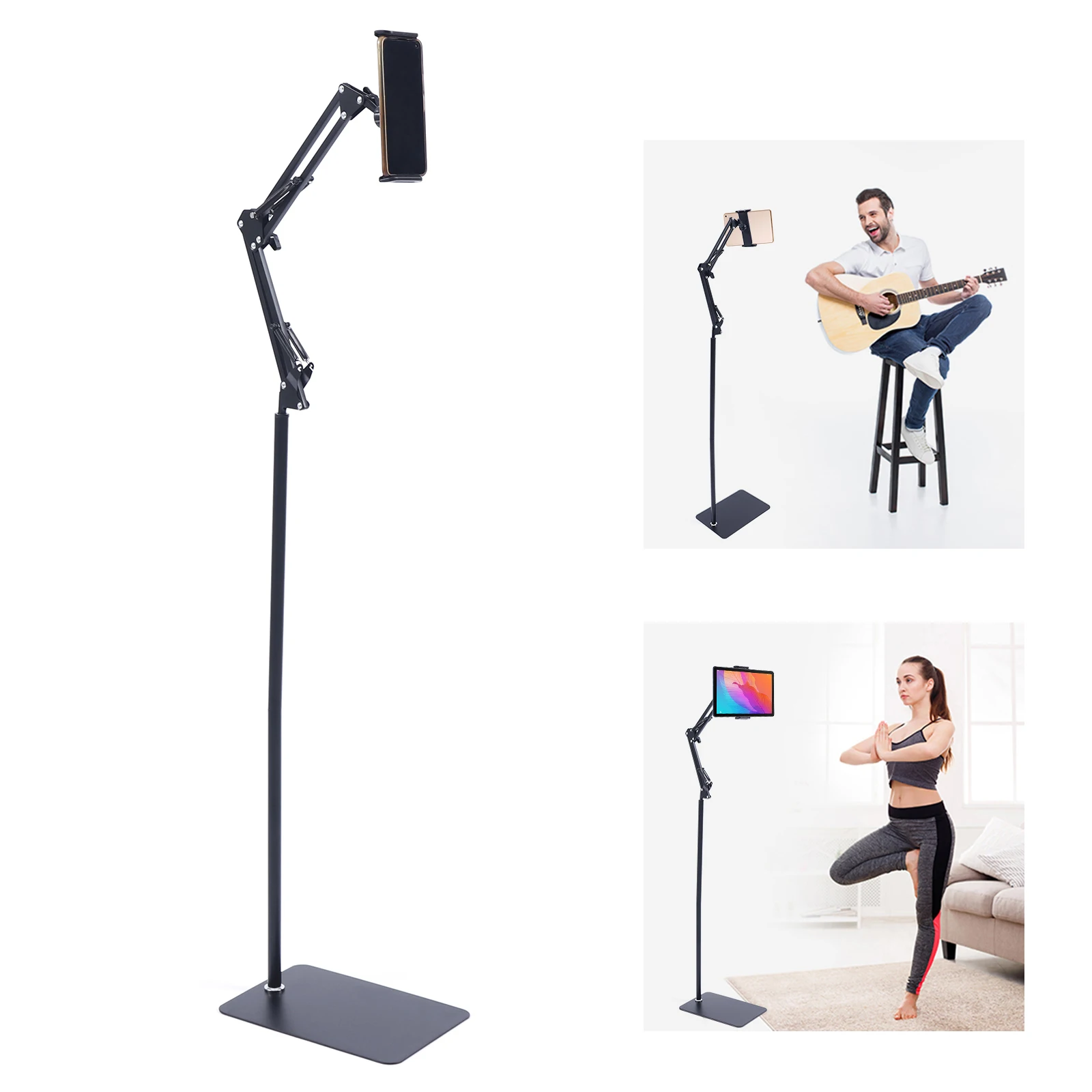 Carbon Steel Tablet Floor Stand 360° Rotation, Adjustable Angle with Non-slip Base for Stable Hands-free Viewing