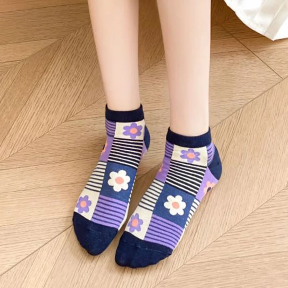 5 PairLot Designer Brand Socks For Women Cute Sunflower Print Spring Summer Short Shallow Mouth Socks Lady Sokken Chaussette