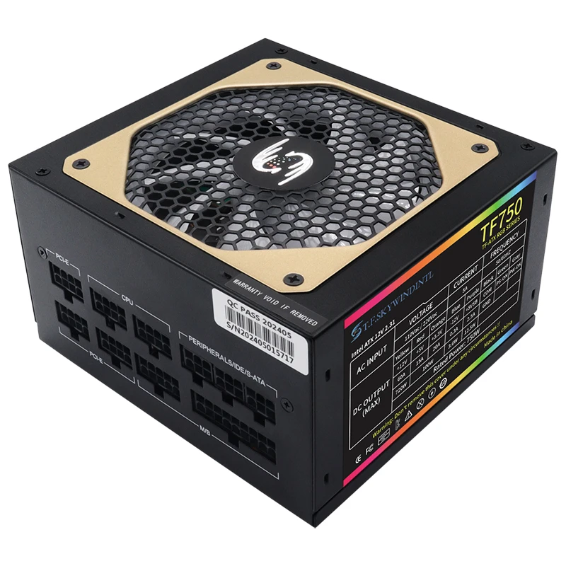 750W Power Supply Fully Modular PSU ARGB Gaming PC Power Supply 20+4Pin Connector with 120mm Low-Noise FDB Fan Full Voltage