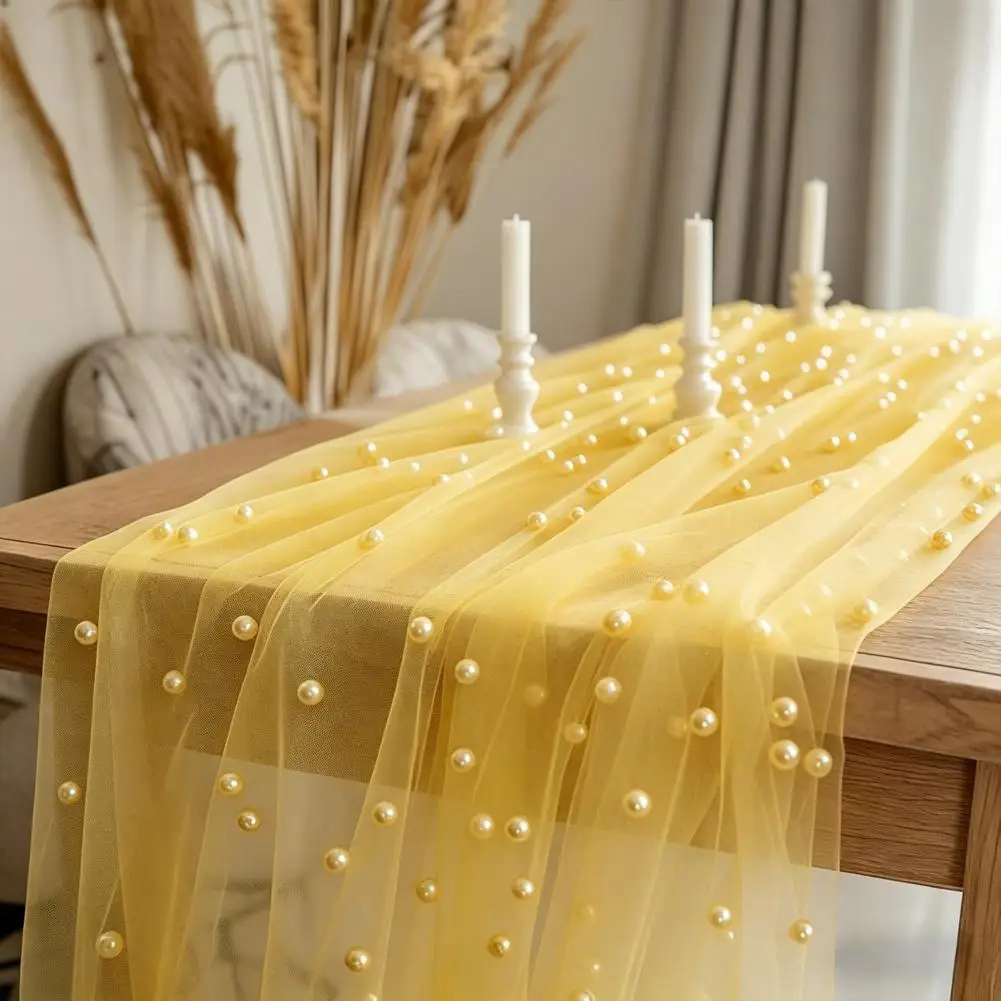 Dreamy Table Decor for Reception Faux Pearl Table Runner Sheer Tulle Overlay Elegant Dining Decor for Weddings for Wedding
