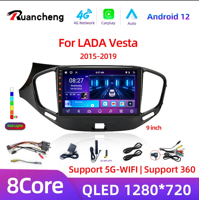 X2Din QLED 1280*720 Android 12 Carplay 4G For LADA Vesta Cross Sport 2015-2019 Car Radio Multimedia Video Player Navigation GPS