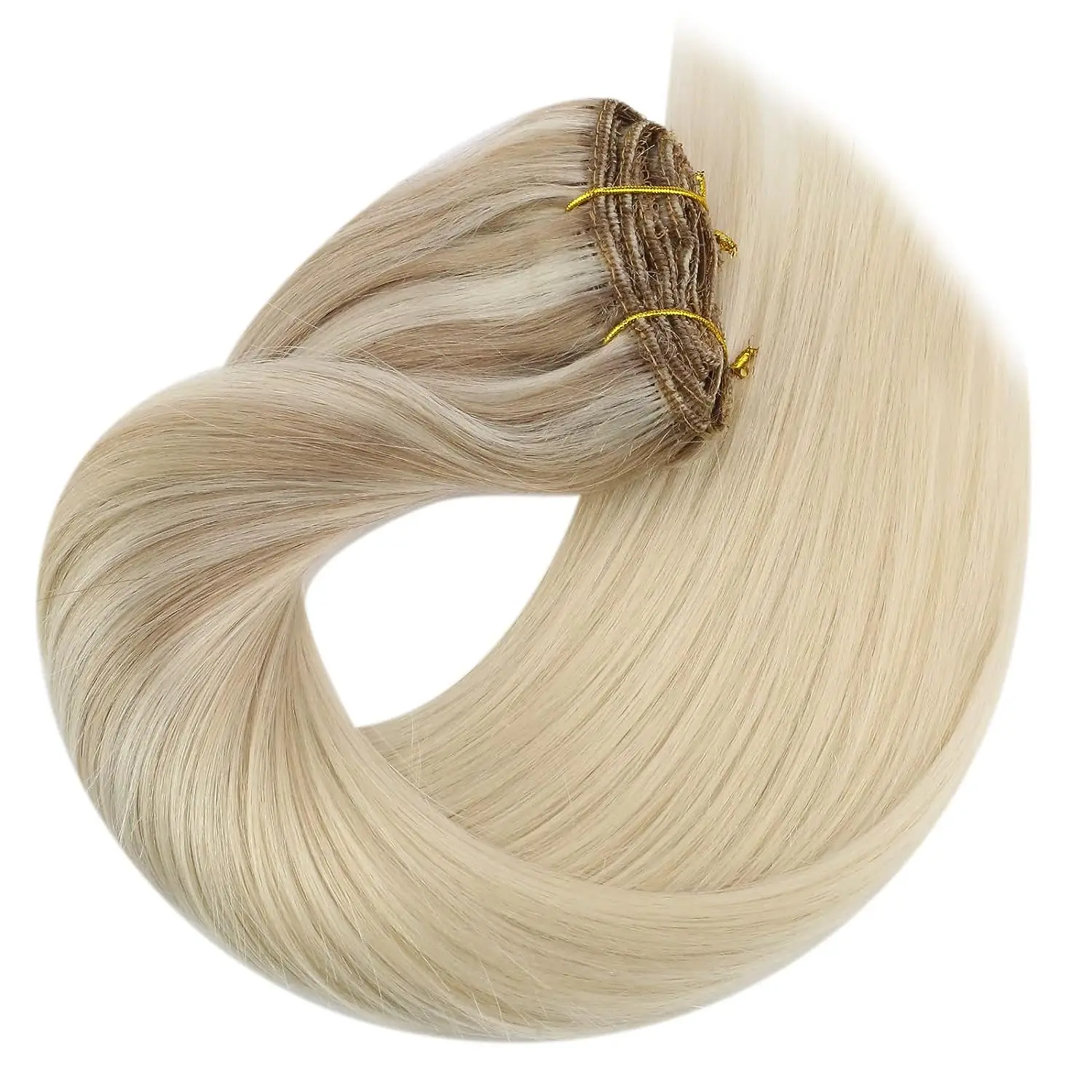 VeSunny Clip-in Hair Extensions Echt haar Dubbele inslag Remy-pruiken 7 stuks Clip-on Extensions Donkerbruin Blond 100gr Braziliaans haar - afbeelding 1