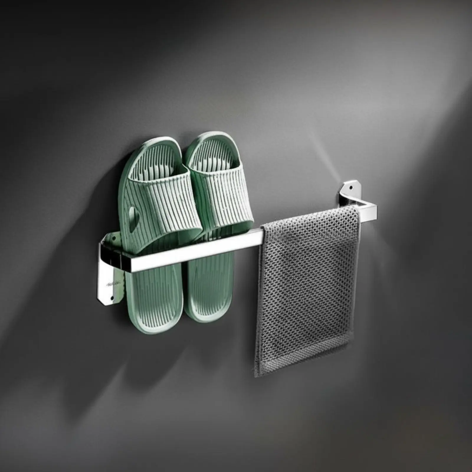

Stainless Steel Slipper Rack and Towel Bar, Wall-Mounted