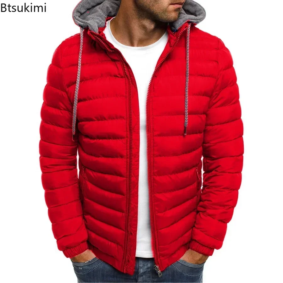 2024 Herbst Winter neue Herren Parkas feste Kapuzen jacken Mode lässig warme Baumwolle gepolsterte Mäntel Trend Street Puffer Jacke männlich