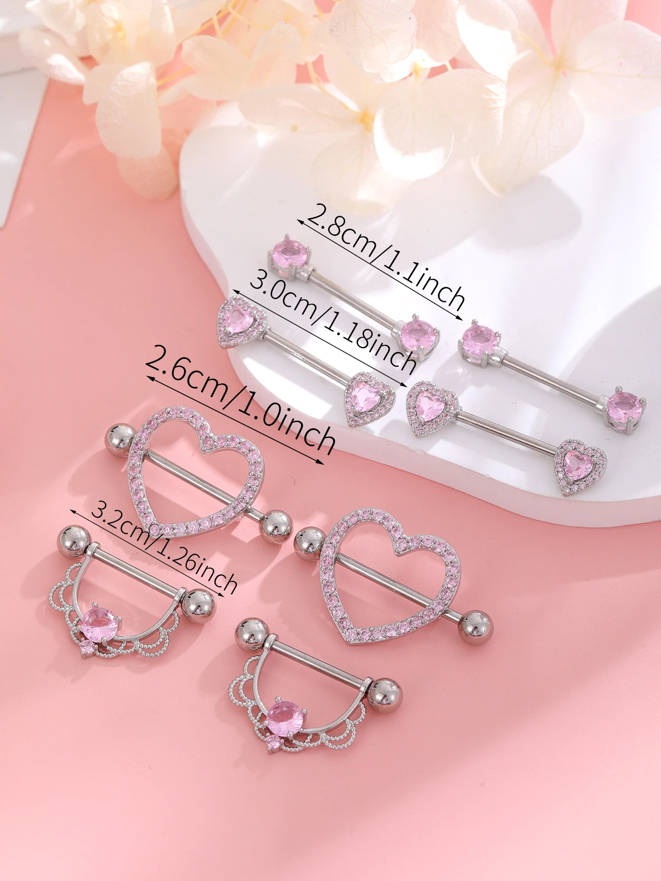 14G Edelstahl Nippelpiercing Set Nippelringe Barbell Pack Rote Kirsche Kuchen Nippel Schmuck Bulk Kristall Nippelpiercings – Detail 5