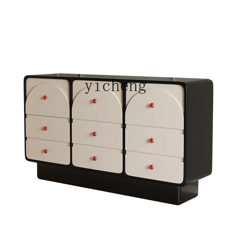 YY Modern Simple Black and White Entrance Cabinet Silent Style Living Room Large Capacity Nine-Drawer Locker