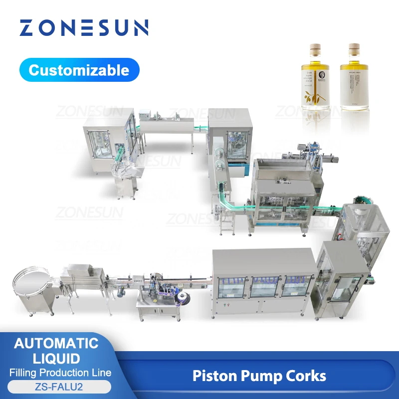 ZONESUN Linea di produzione personalizzata Sciacquatrice per bottiglie Essiccazione Riempimento di olio liquido Tappatura Etichettatrice Soluzione per imballaggio ZS-FALU
