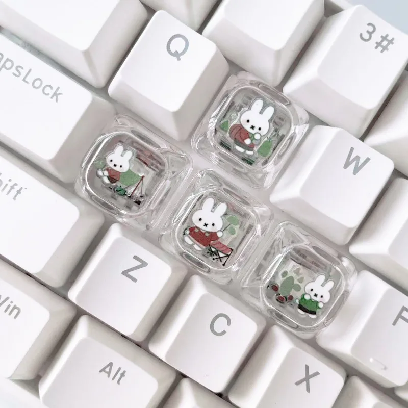 Miffy New Creative Keyboard Caps Cartoon Handmade Personalized Rabbit Print Transparent Simple Office Resin Mechanical Keyboard