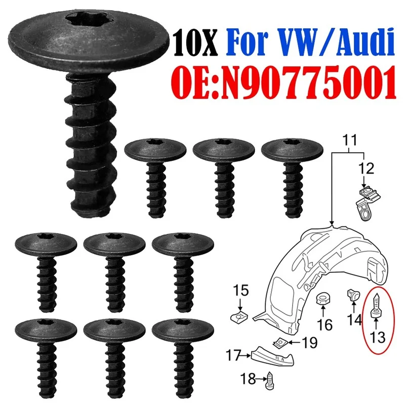 10pcs N90775001Torx Truss Head Tapping Screw Clips For VW Volkswagen POLO Touareg Golf Beetle Passat Cabrio AUDI A3 N90892001