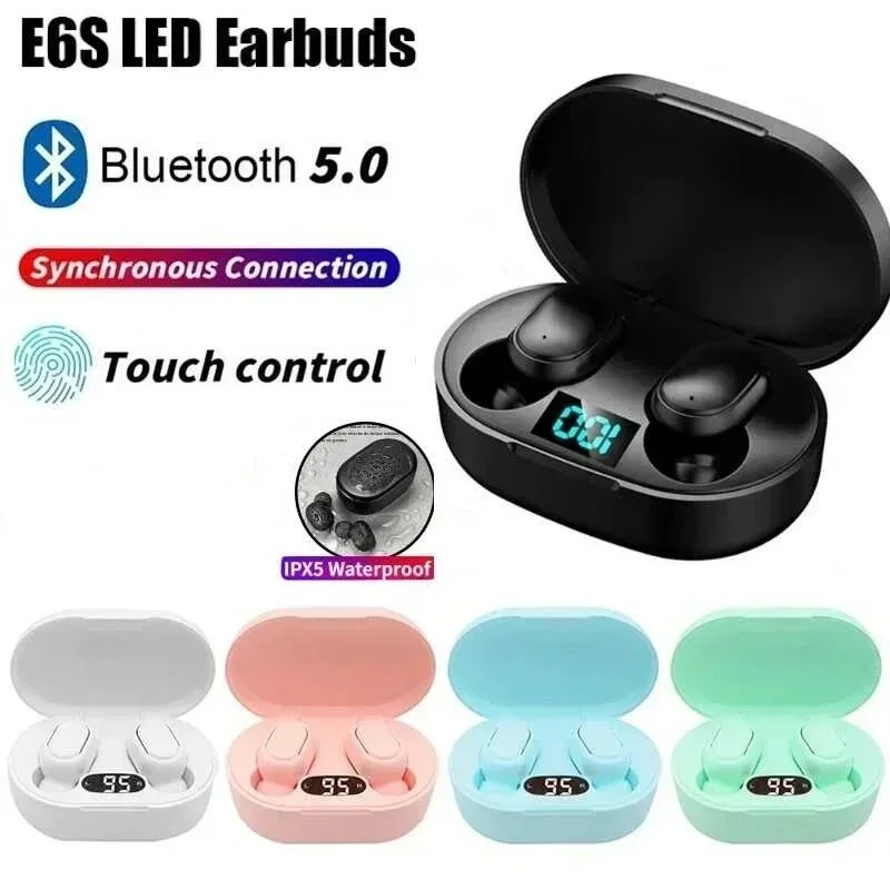 E6S Bluetooth Earphones with Mic TWS Wireless Digital Display Bluetooth Headset Noise Cancelling Headset for Xiaomi Huawei Oppo
