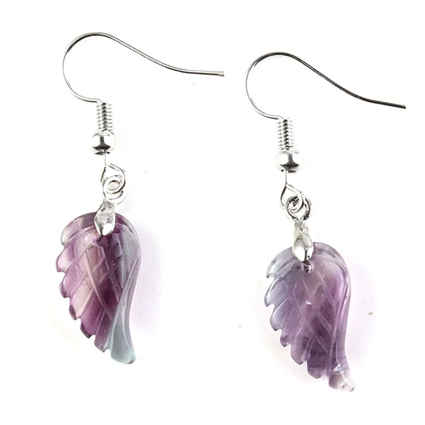 KFT Natural Carved Angel Wings Crystal Quartz Earring Lapis Lazuli Agate Dangle Hook Drop Stone Women Girls Earrings Jewelry