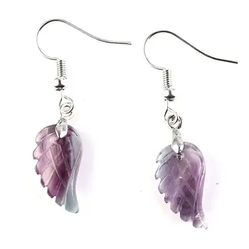 KFT天然雕刻天使翅膀水晶石英耳環青金石瑪瑙吊墜鉤水滴石女士女孩耳環首飾 10 最佳銷售 瑪瑙耳環 - №9