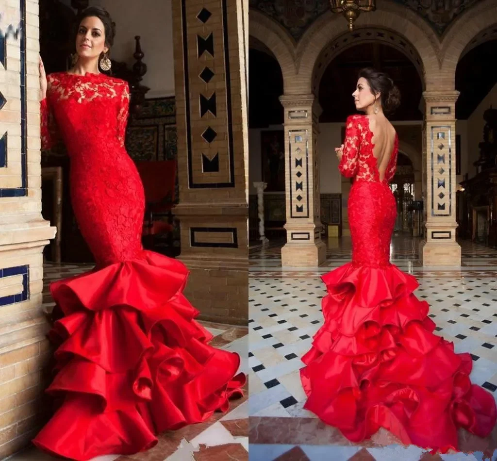 Vestidos de Fiesta de encaje con apliques sexys, vestidos de noche transparentes de manga larga con Espalda descubierta, vestido encantador hecho a medida para ocasiones especiales