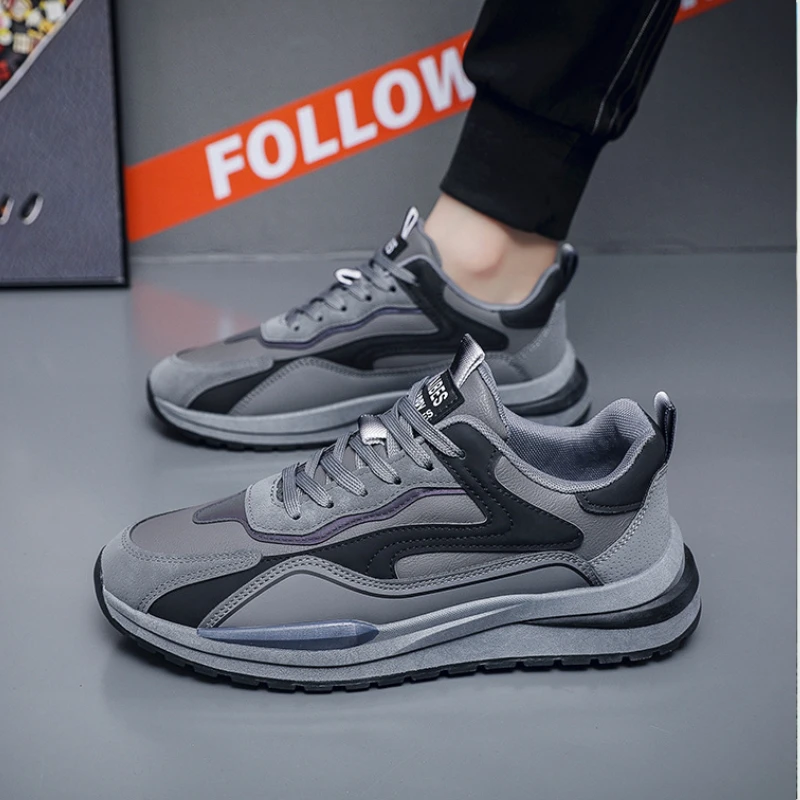 Herren schuhe Sommer atmungsaktive Leder Basketball Turnschuhe koreanische Version vielseitige dicke Sohle lässig Jogging Papa trend ige Schuhe