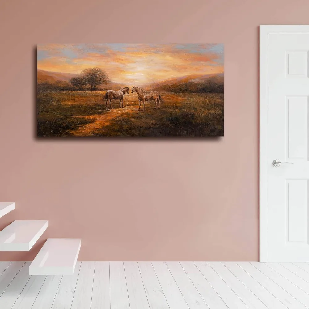 عمل فني على شكل حصان كبير من القماش على الحائط ديكور طبيعي برتقالي ريفي لغرفة المعيشة وغرفة النوم #6