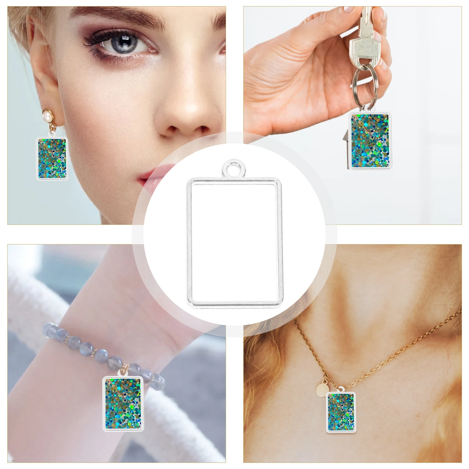 

50 Pcs Resin Border Pendant for Jewelry Making Drop Open Bezels Manual Blanks Tray Keychain Pendants Alloy Charms