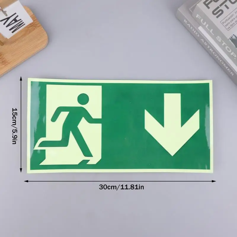 1 Señal de Salida Luminosa - Adhesivo de Pared de Seguridad para Evacuación de Emergencia, Indicador de Evacuación de Incendios Fotoluminiscente con Borde Verde