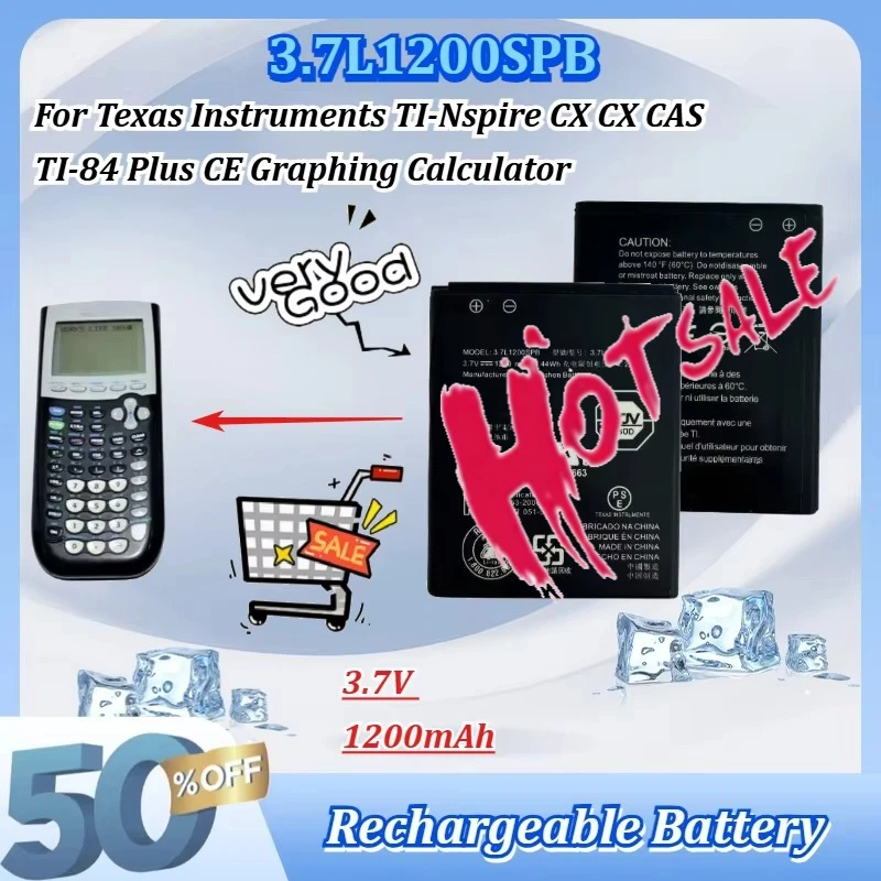 New 3.7L1200SPB 3.7V 1200mAh Rechargeable Battery for Texas Instruments TI-Nspire CX CX CAS TI-84 Plus CE Graphing Calculator