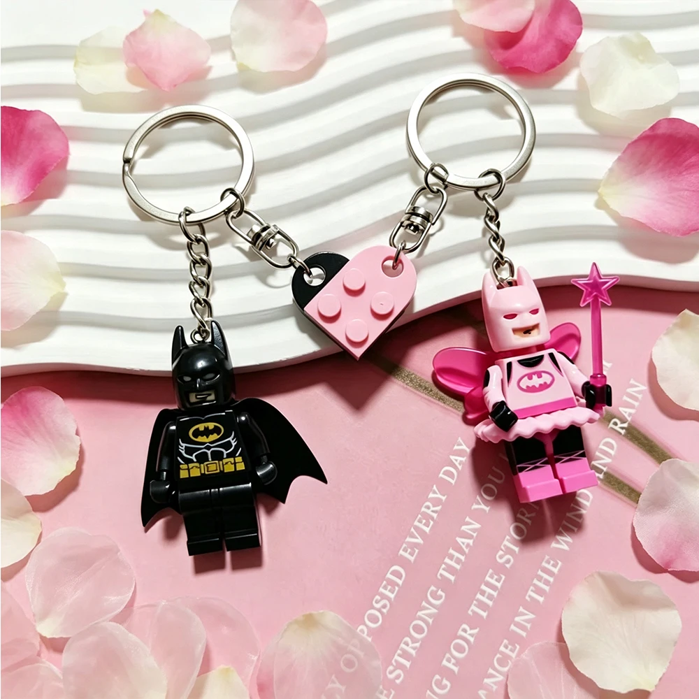Beautiful 3D Fairy Star Pink Black Bat Building Block Keychain Matching Anime Keyring Charms for Lovers Backpack Christmas Gifts