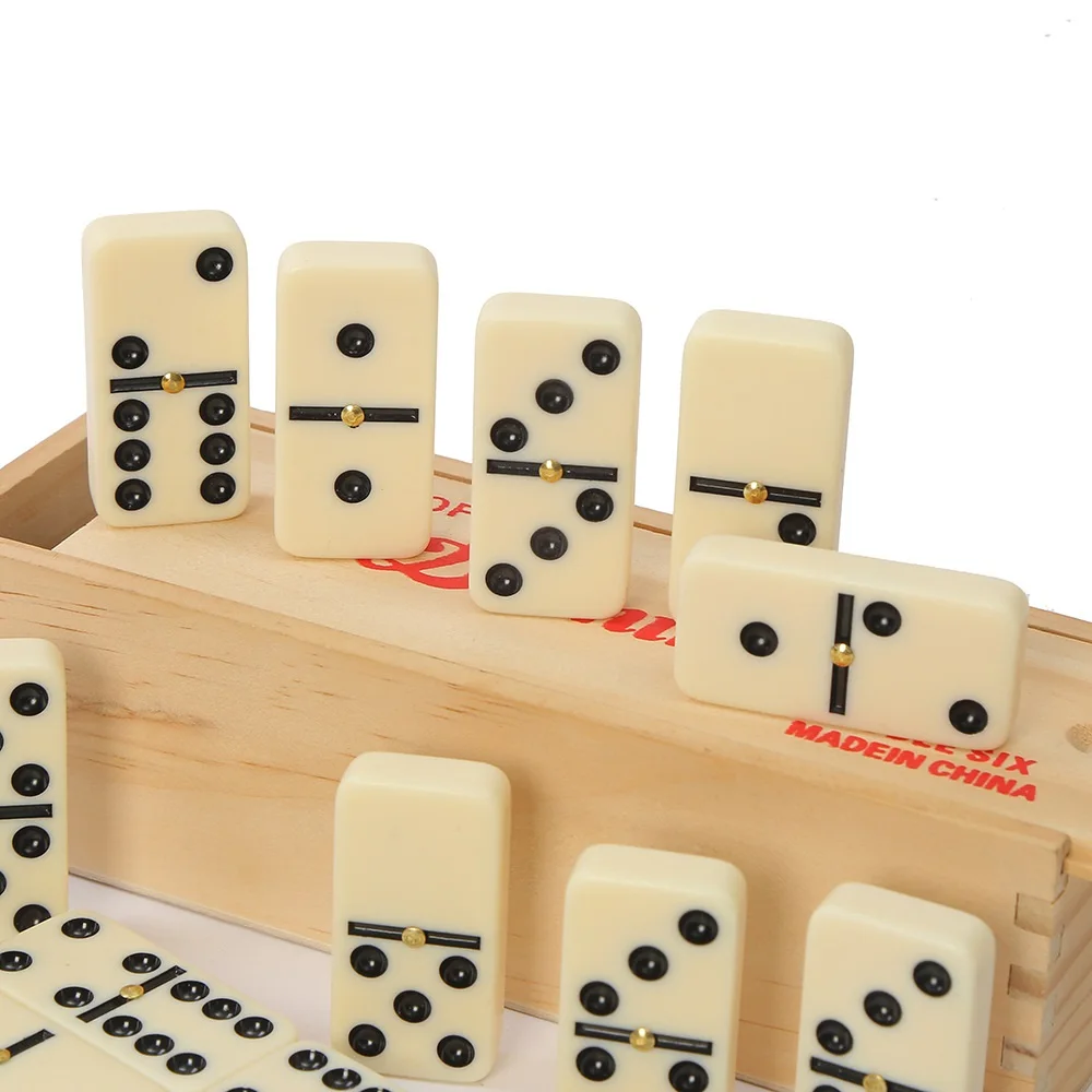 Set Domino untuk Dewasa, Permainan Domino Ganda 6, Domino Standar Enam Ganda dengan Kotak Kayu Alami, 28 Ubin, Papan Modis