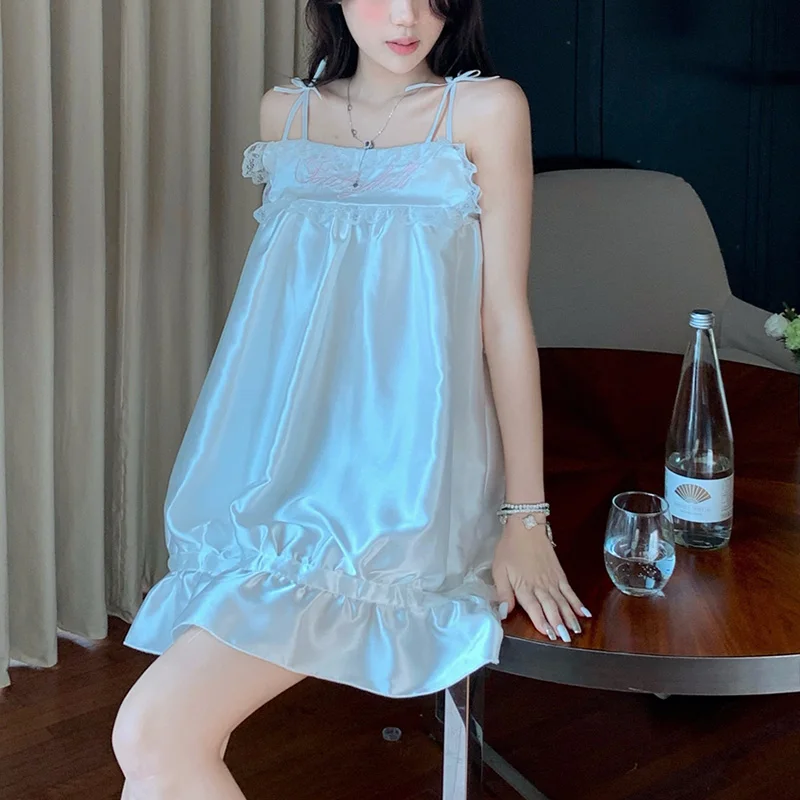 Simple Sweet Sexy Lolita Strapless Summer Slip NightDress Japanese Solid Princess Cute Elegant Sleepwear Women Casual Home Ins