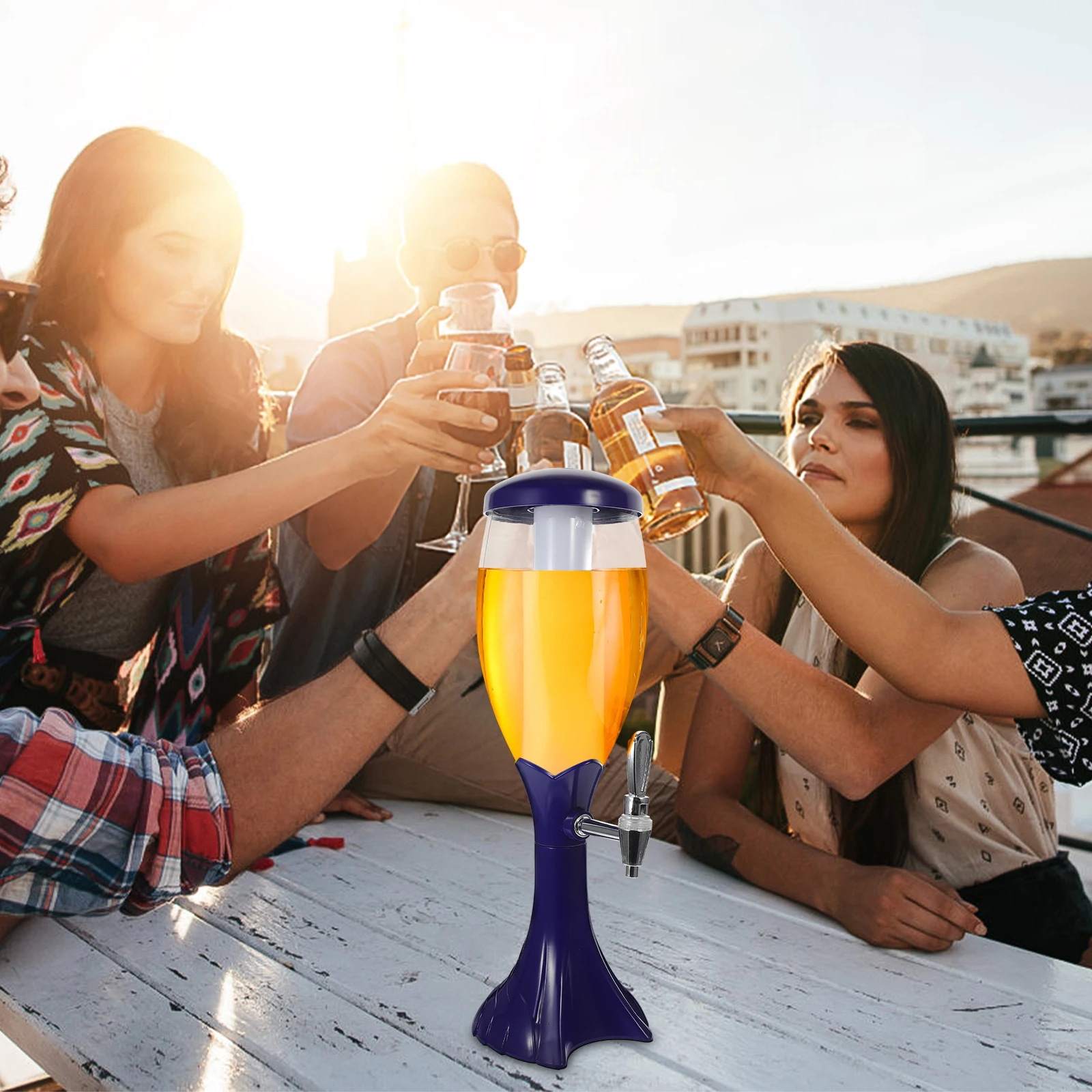 

1_5L Beer Barrel Dispenser Food Grade Plastic Self Tower Tap Home Barbecue Camping Beach Patio Juice Bottle Beverage Container