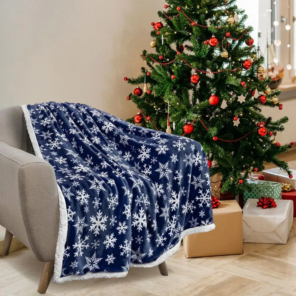 Snuggle-worthy Christmas Cover Holiday Throw Cozy Snowflake Plaid Christmas Blanket for Home Travel Thickened Plush for Office