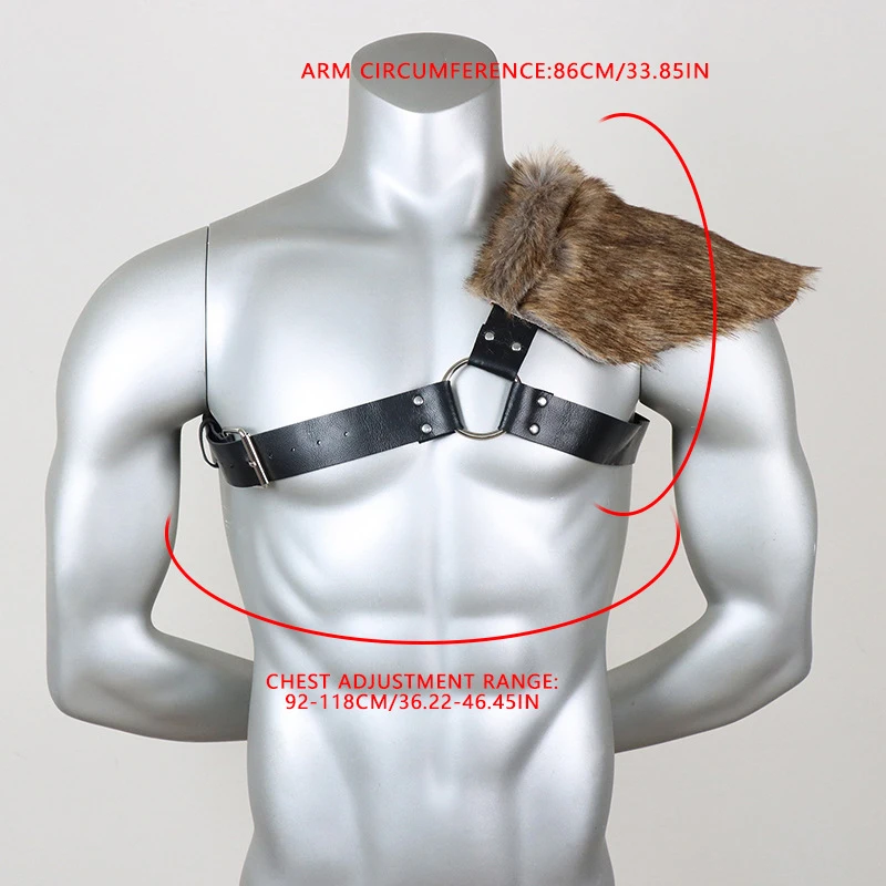 2024 New Man Medieval Viking Fur Wrap Drape Shawl Barbarian Shoulder Cowl Mantle with Chest Belt Fur Capelet for Viking