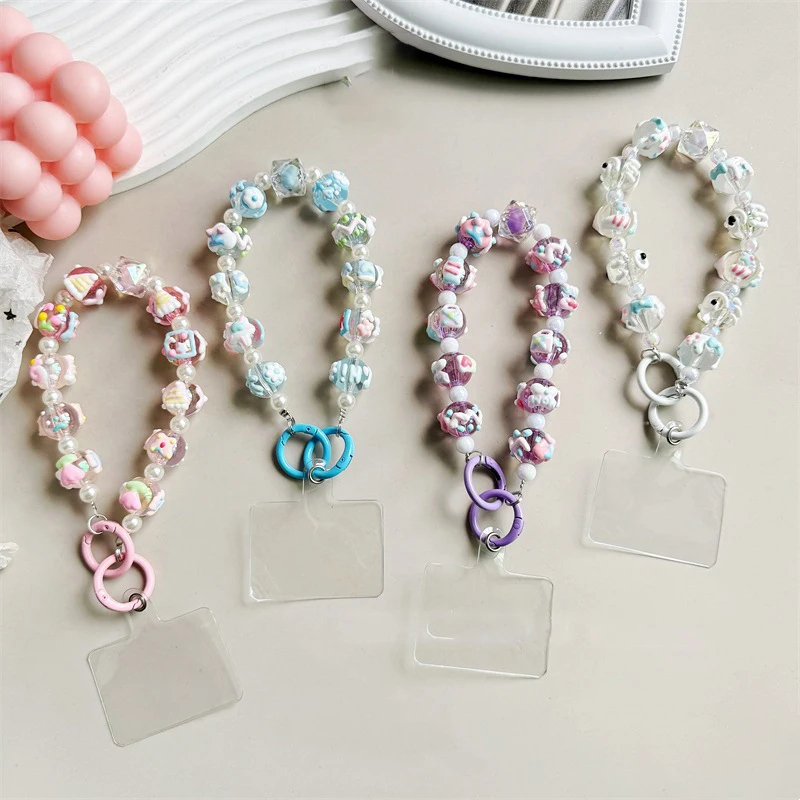 Porte-clés JOKeychain avec perles peintes à la main pour téléphone, dragonne anti-perte, bracelet, étui pour écouteurs, breloque Sweet Girl, décor de sac