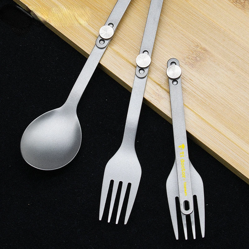 Pure Titanium Cutlery Spoon Fork Folding Outdoor Camping Home Foldable  Picnic Equipment Environmental Friendly Cookware Gift