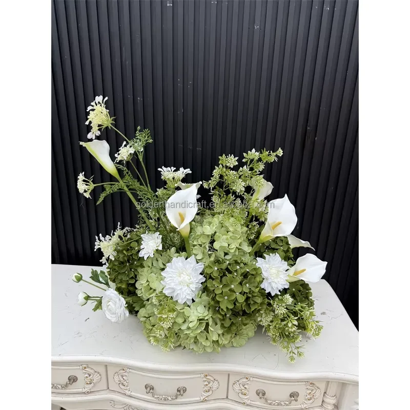 Artificial Green White Flower Runner for Wedding Aisle Stage Decoration Floor Table Centerpiece Floral Arrangement Party