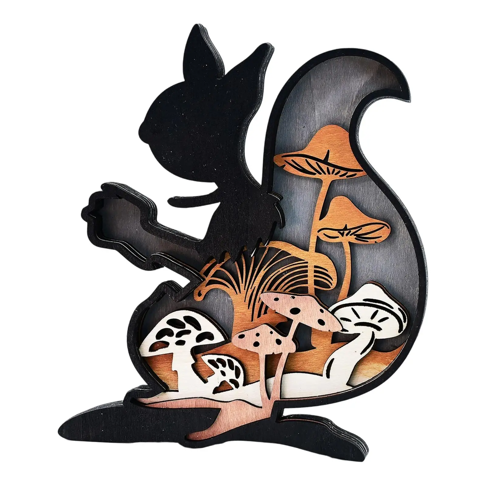 تمثال السنجاب لتزيين غرفة المعيشة، منحوتة خشبية سوداء داخلية #4