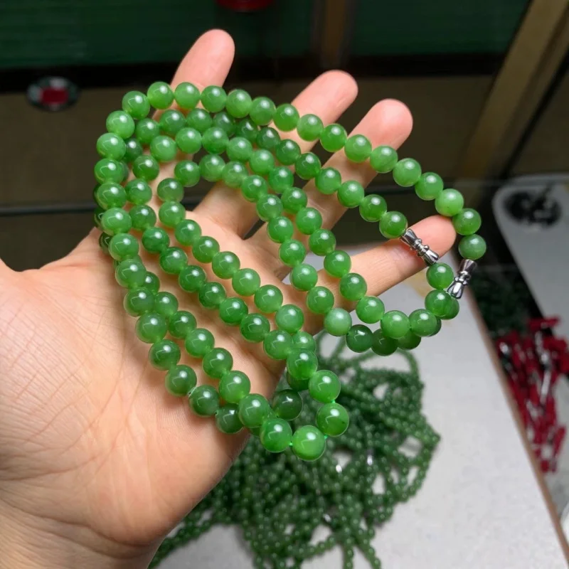 

Hetian Jade Jasper Necklace 8Mm Buddha Round Beads Hanging Rope Pendant Bracelet Accessories