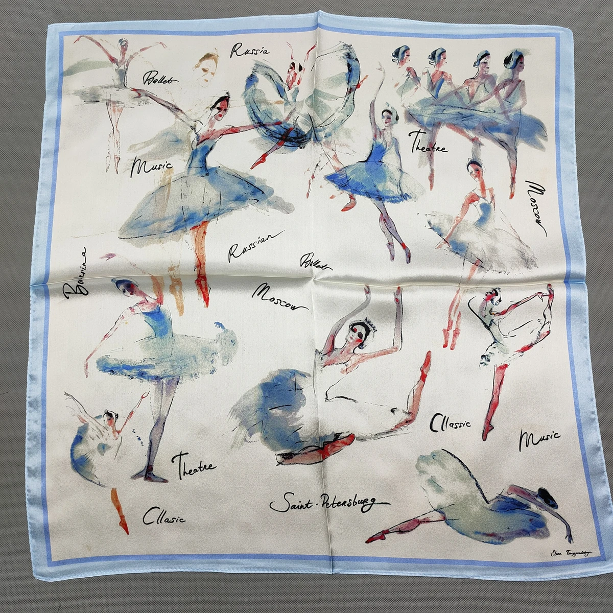 BYSIFA|Blue White 100% Silk Scarf Hijab Women Fashion Accessories Ballet Design Square Scarves Head Neck Scarves Printed 53*53cm