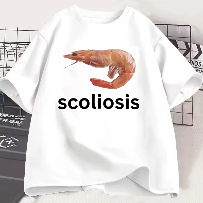 

Scoliosis Funny Shrimp Meme Pattern Men Woman T-shirt Funny Fashion Casual T-shirts Summer Short Sleeve Large Size Couple's Tops