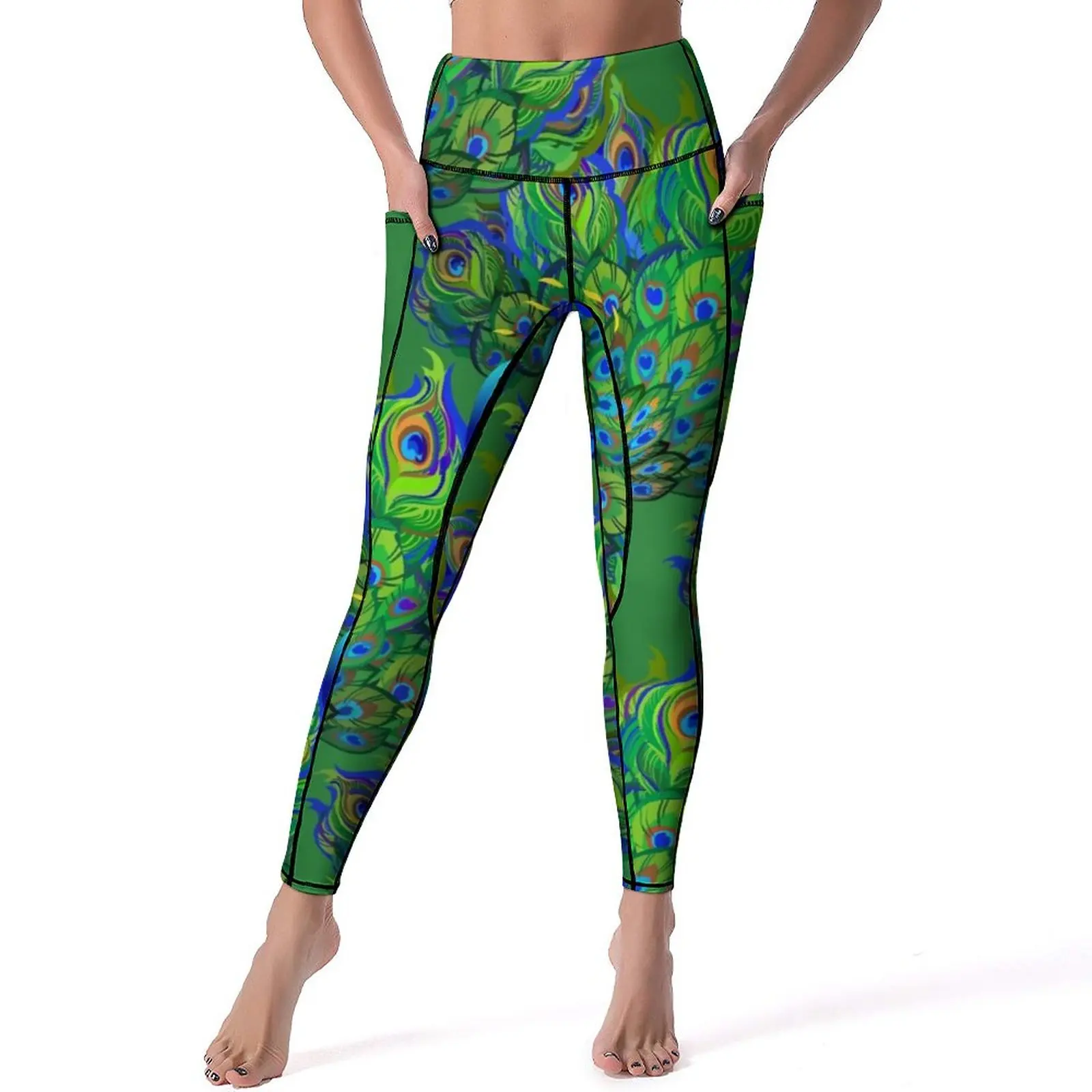 Peacock Feathers Leggings Blue Green Animal Fitness Running Yoga Pants High Waist Retro Leggins Quick-Dry Graphic Sports Tights