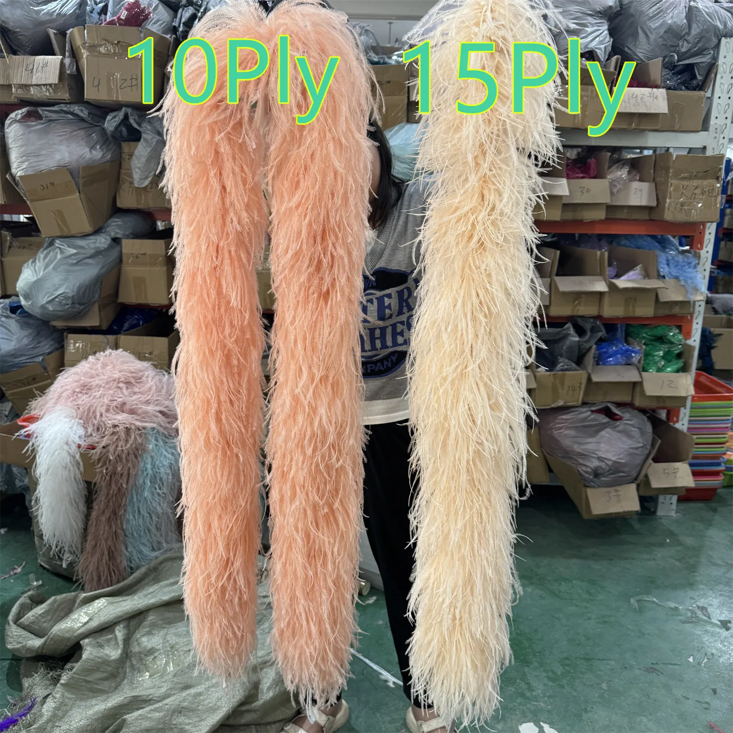 10/15PLY Thick Ostrich Feather Boa Fashionable Colorful Ostrich Feather Shawl/Scarf for Wedding Dress Decoration 1/2/3Meter Long