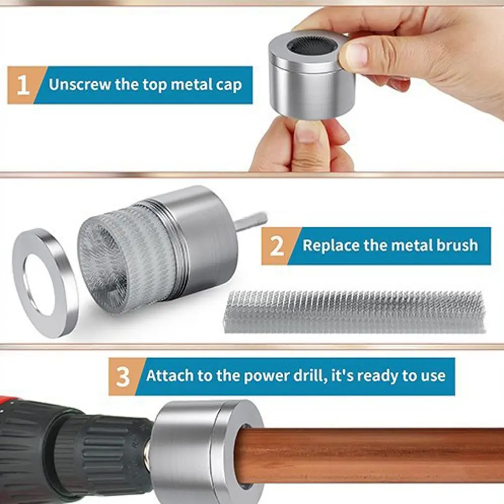 

Многоразовая щетка для чистки металла, 22 мм, для удаления ржавчины, чистка труб, цельнометалл, серебро, аксессуары для электрической дрели, металлическая трубка