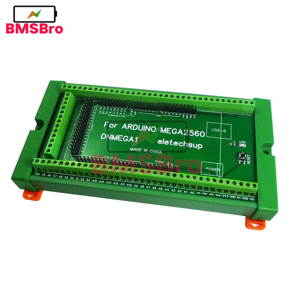 Produktbild von DIN-Schienen-Adaptermodul Für Arduino Mega 2560 – Schraubklemmen, 26-16 AWG, Schwer Entflammbar V0, Inkl. Führungsschiene