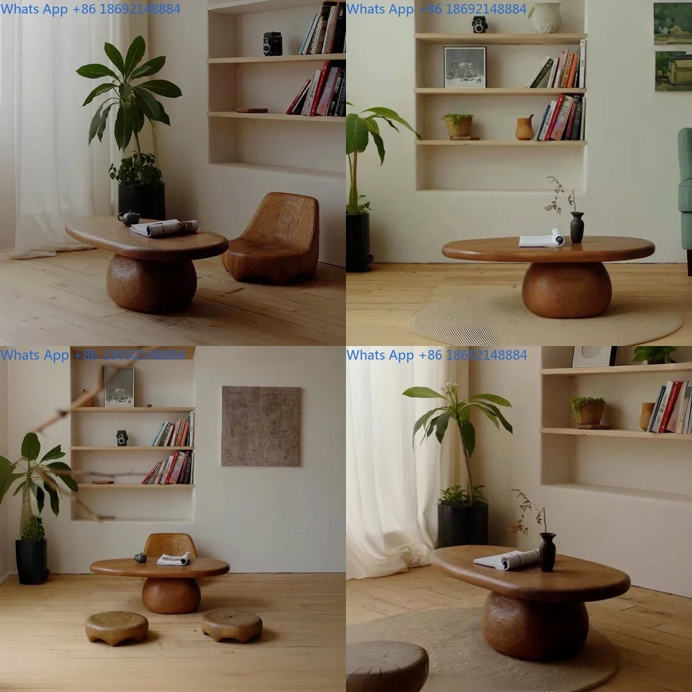 

Wooden Coffee Table for Small Living Room Indoor Outdoor Use Natural Style Low Table for Balcony Window Seat Decoration