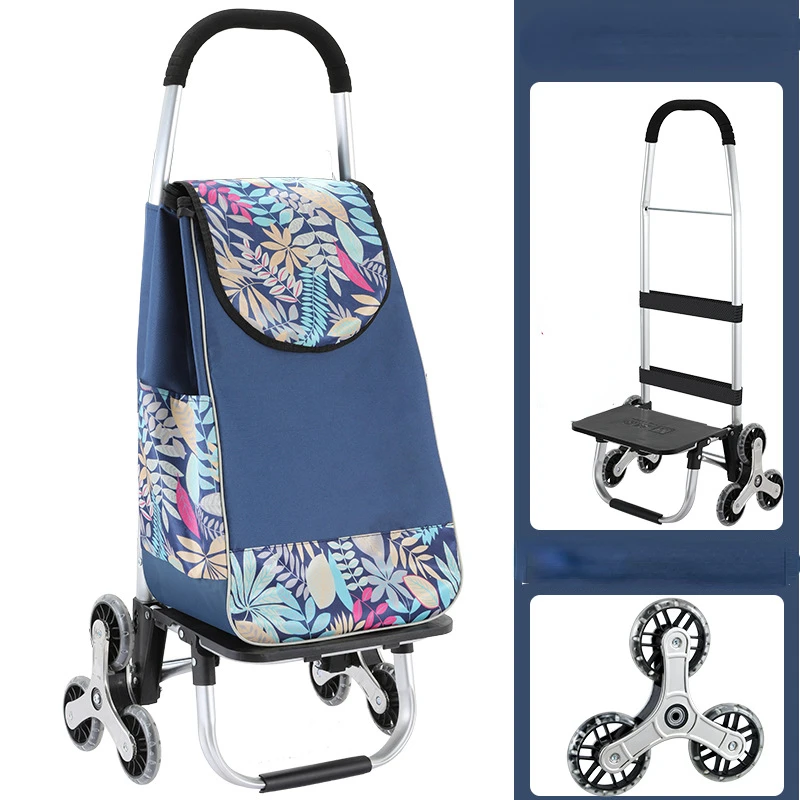 Foldable Shopping Cart with Wheels for Elderly, Lightweight Portable Grocery Bag for Stairs, Shopping Trolley with Handle